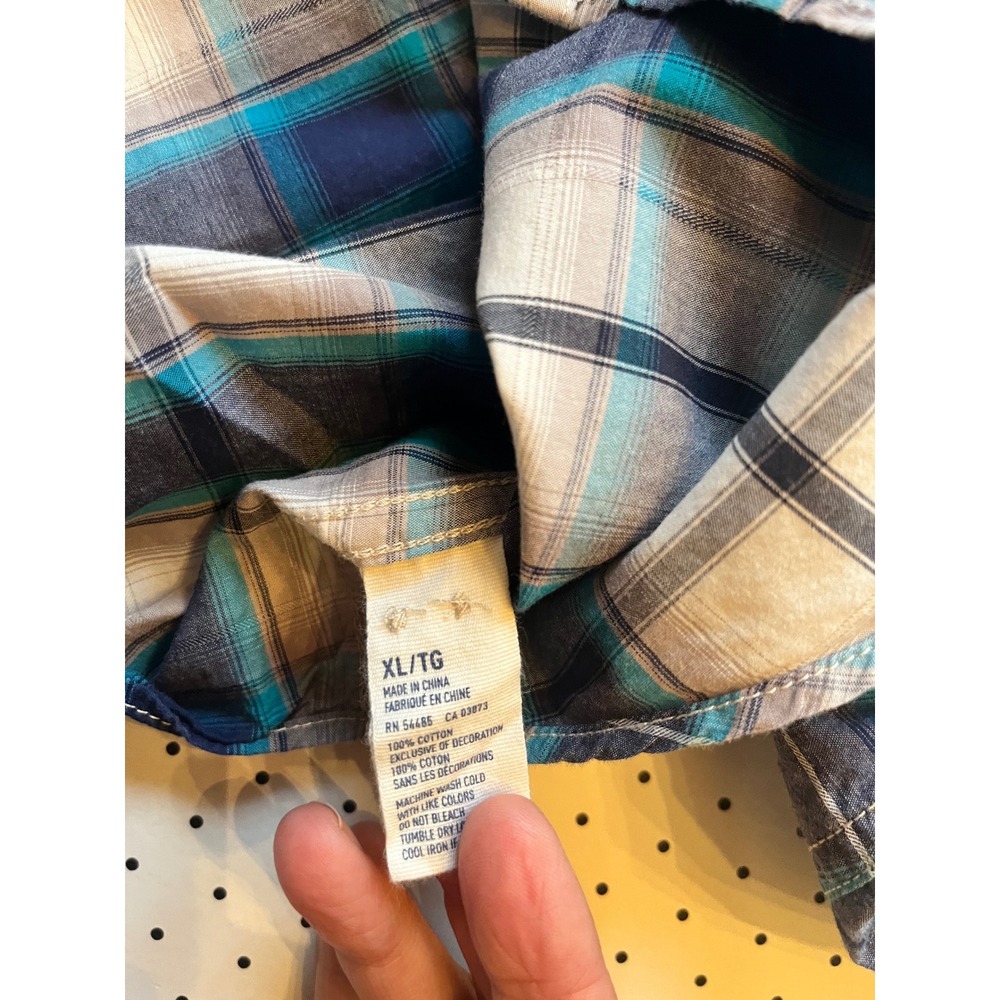 American Eagle Western Shirt Mens‎ XL Plaid Pearl Snap Cowboy Vintage Fit Blue - Picture 7 of 10